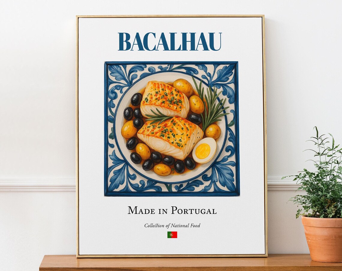 Bacalhau on Azulejo Tile Plate, Portugal Poster Print