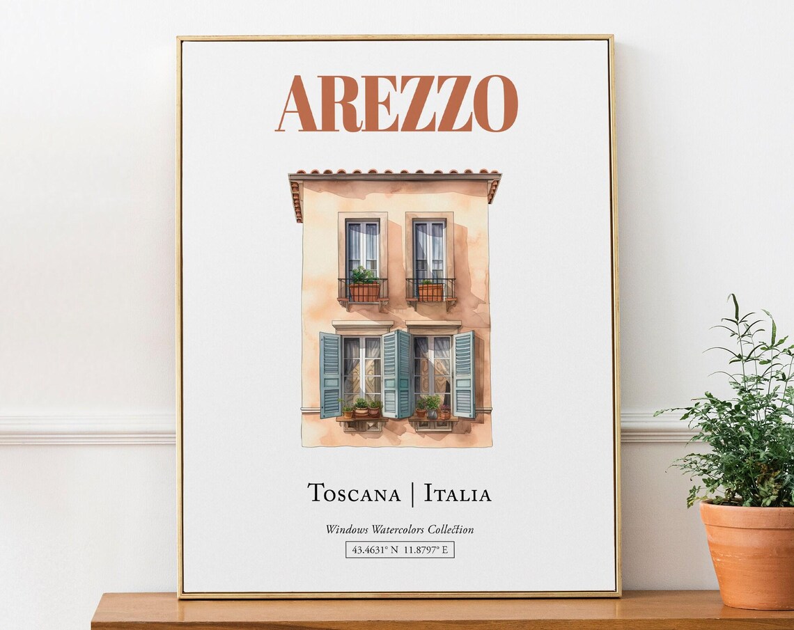 Arezzo Toscana Italia Travel Poster, Watercolor