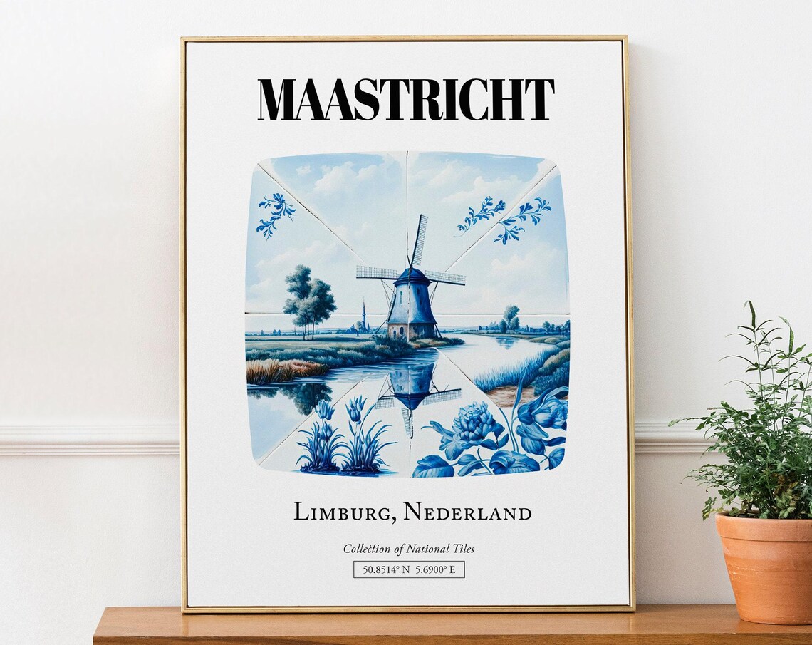 Maastricht Netherlands Delft Tile Pattern Travel Poster