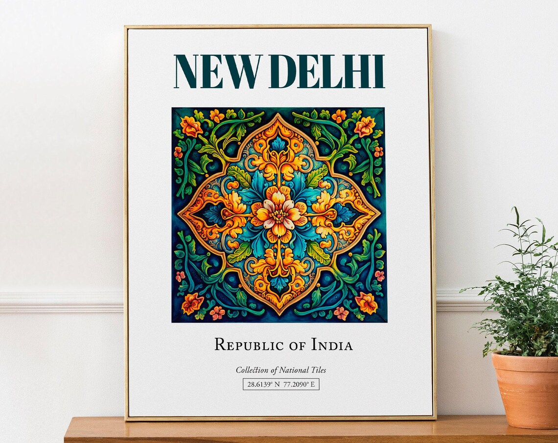 New Delhi India Traditional Tile Travel Poster