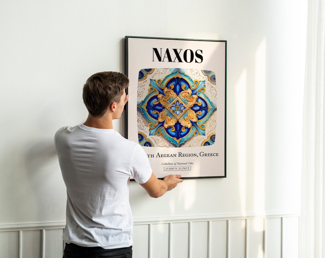 Naxos Greek Island Tile Art Poster, Travel Decor - Image 3