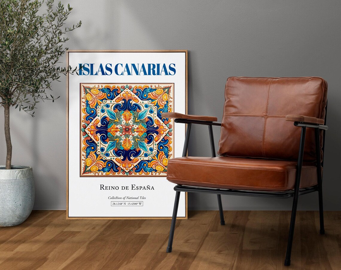 Islas Canarias Spain Folk Traditional Tile Art Print