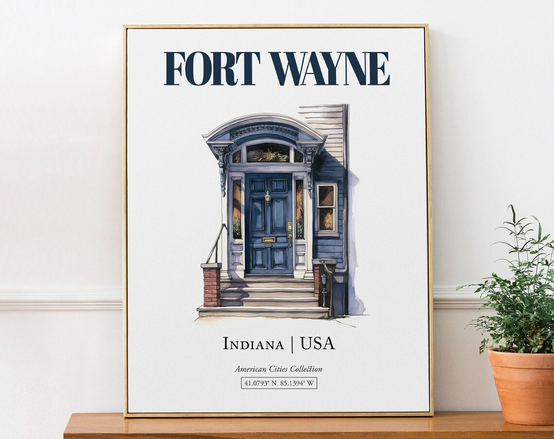 Fort Wayne Indiana Minimalist Watercolor Door Poster