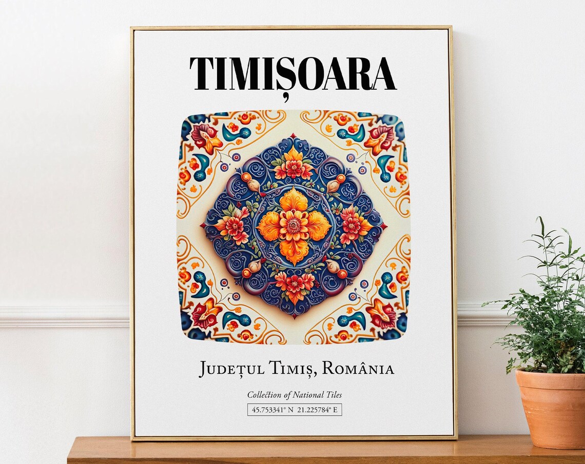 Timioara Romania Traditional Tile Flower Pattern Art Print