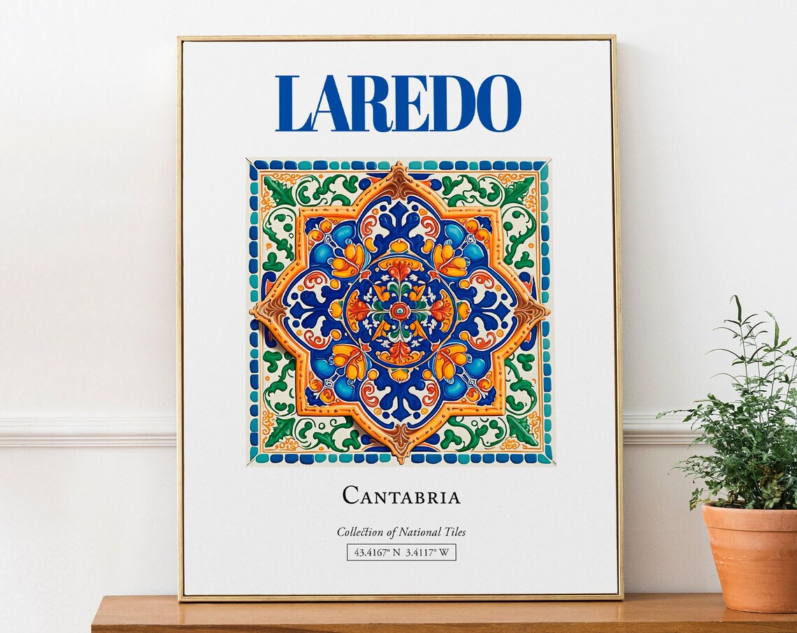 Laredo Cantabria Spain Folk Tile Travel Poster