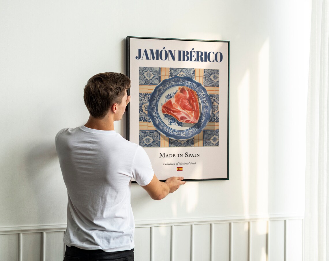 Jamón Ibérico on Maiolica Tile Plate, Spanish Food Art Print - Image 3