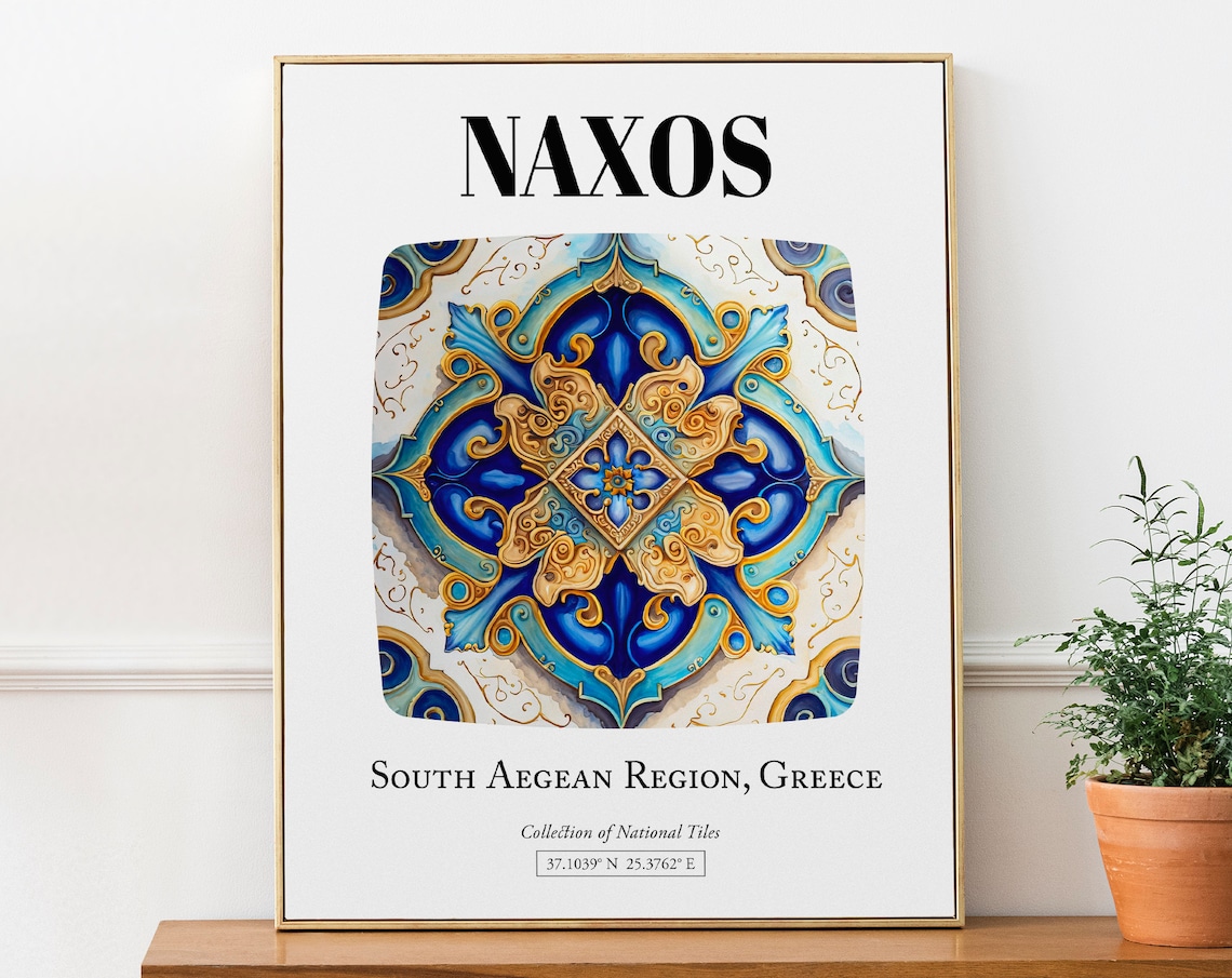 Naxos Greek Island Tile Art Poster, Travel Decor