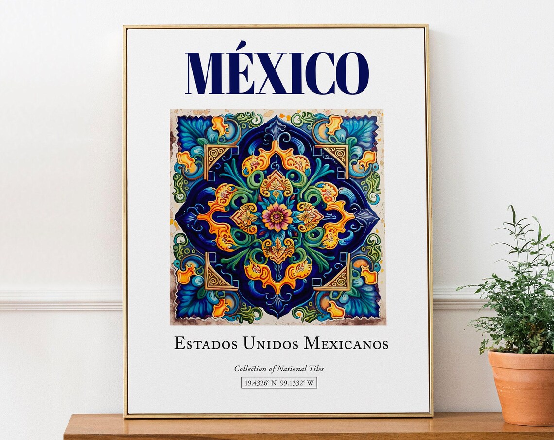 Mexico Minimalist Traditional Tile Art Print, Bathroom