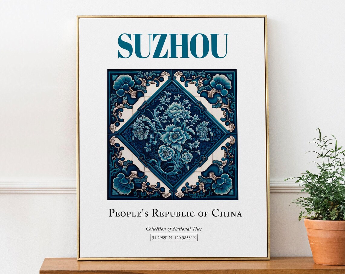 Suzhou China Folk Traditional Tile Travel Poster