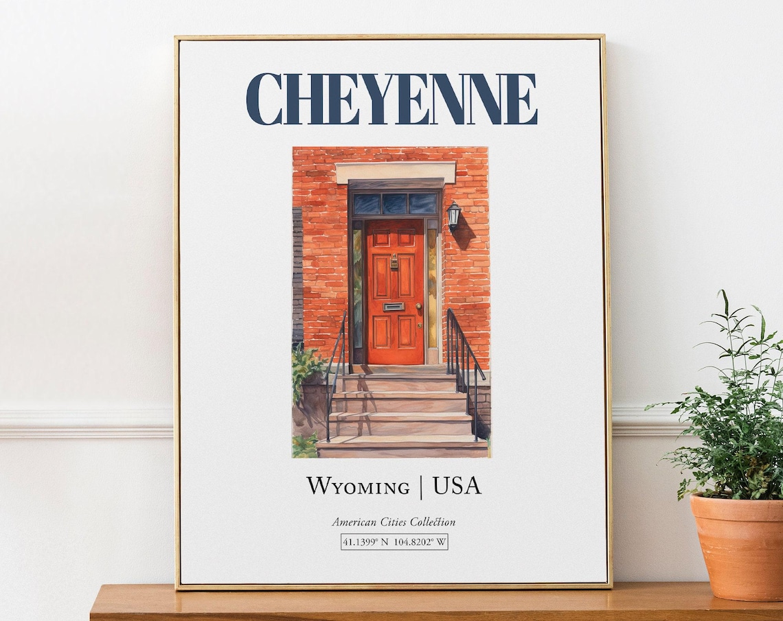 Cheyenne Wyoming Minimalist Watercolor Door Travel Poster