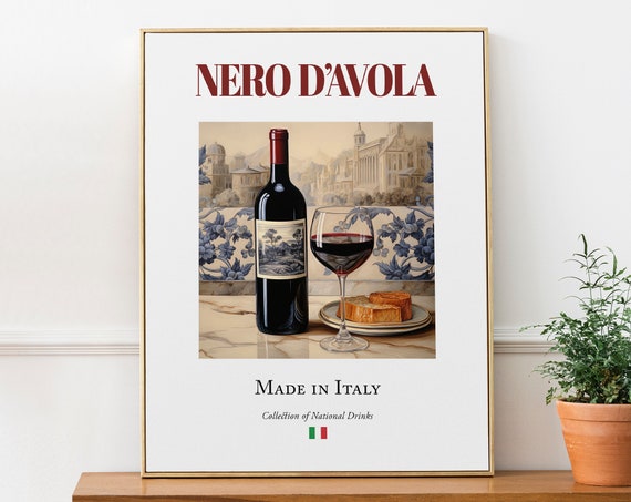 Nero Davola on Maiolica Tile, Italian Beverage Poster