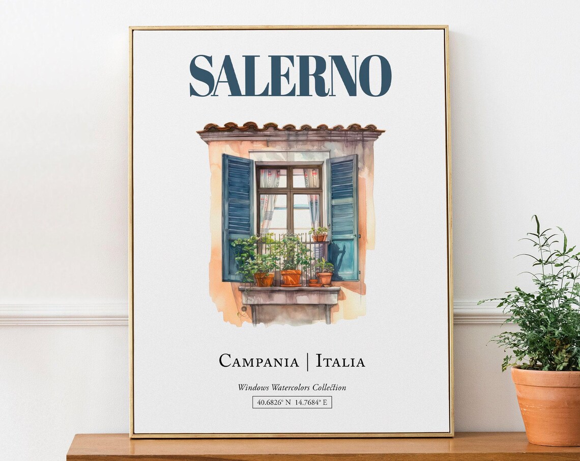 Salerno Campania Italia Travel Poster, Watercolor