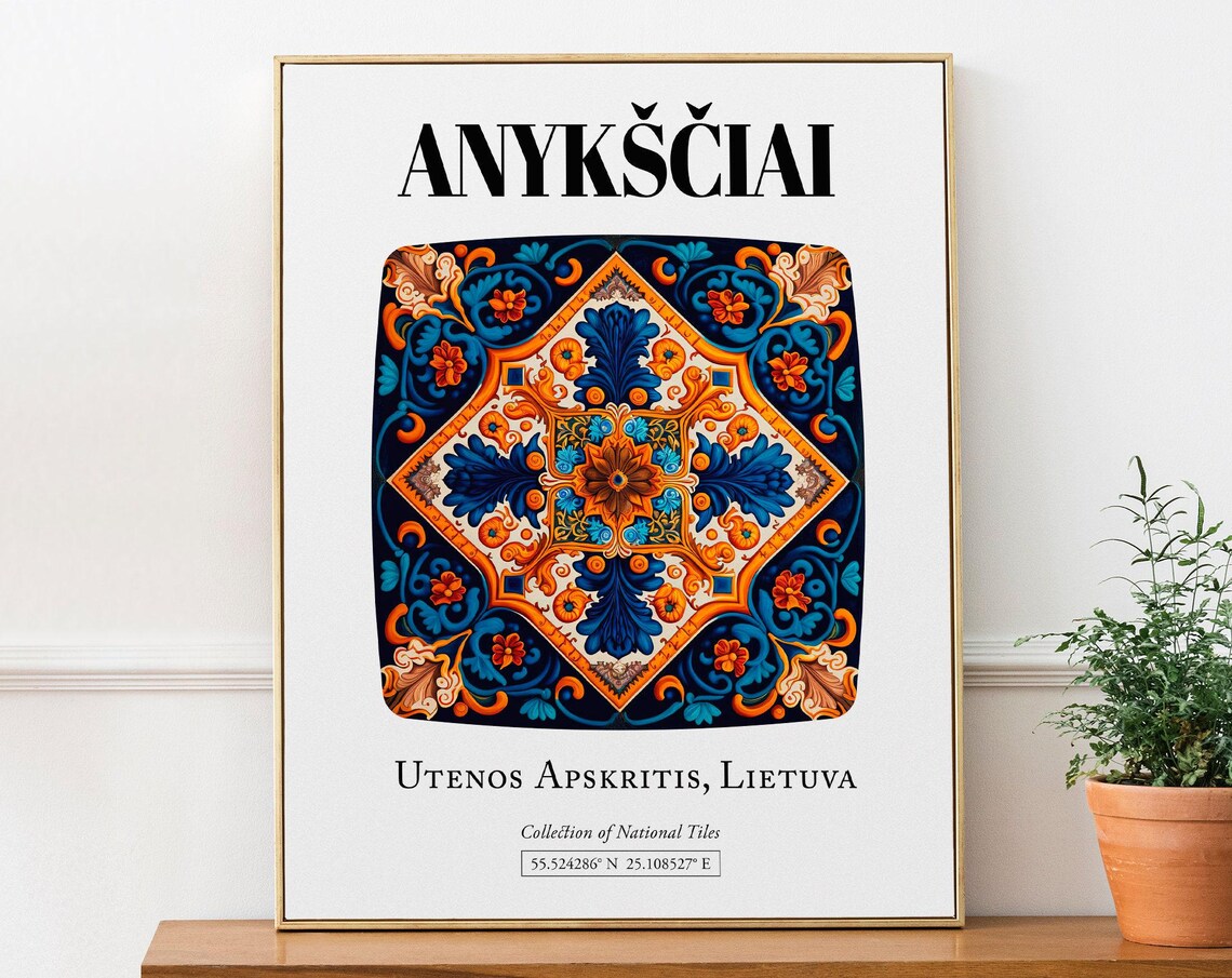 Anykščiai Lithuania Traditional Tile Pattern Art Print