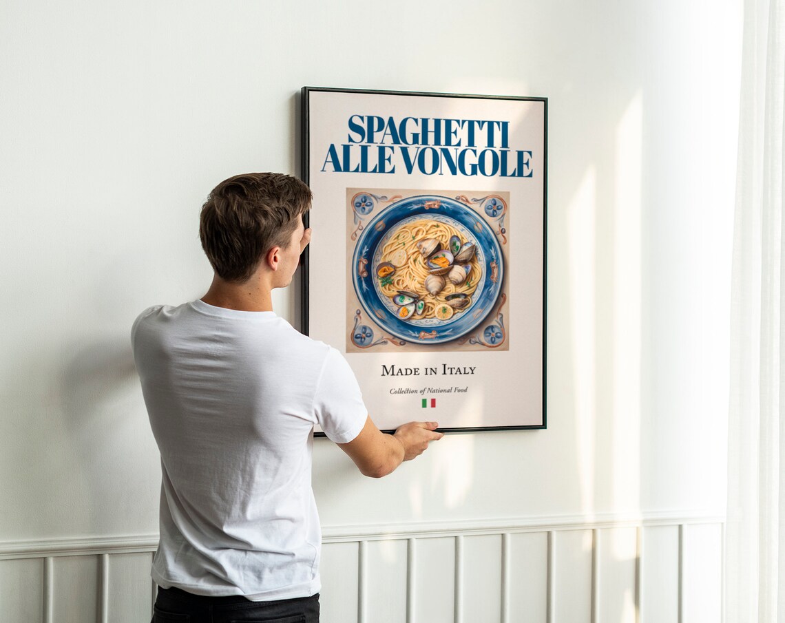 Spaghetti Alle Vongole, Maiolica Tile Plate Art Print - Image 3