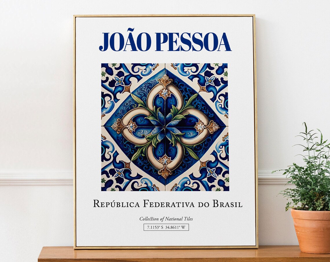 Joo Pessoa Brasil Minimalist Azulejo Tile Art Print