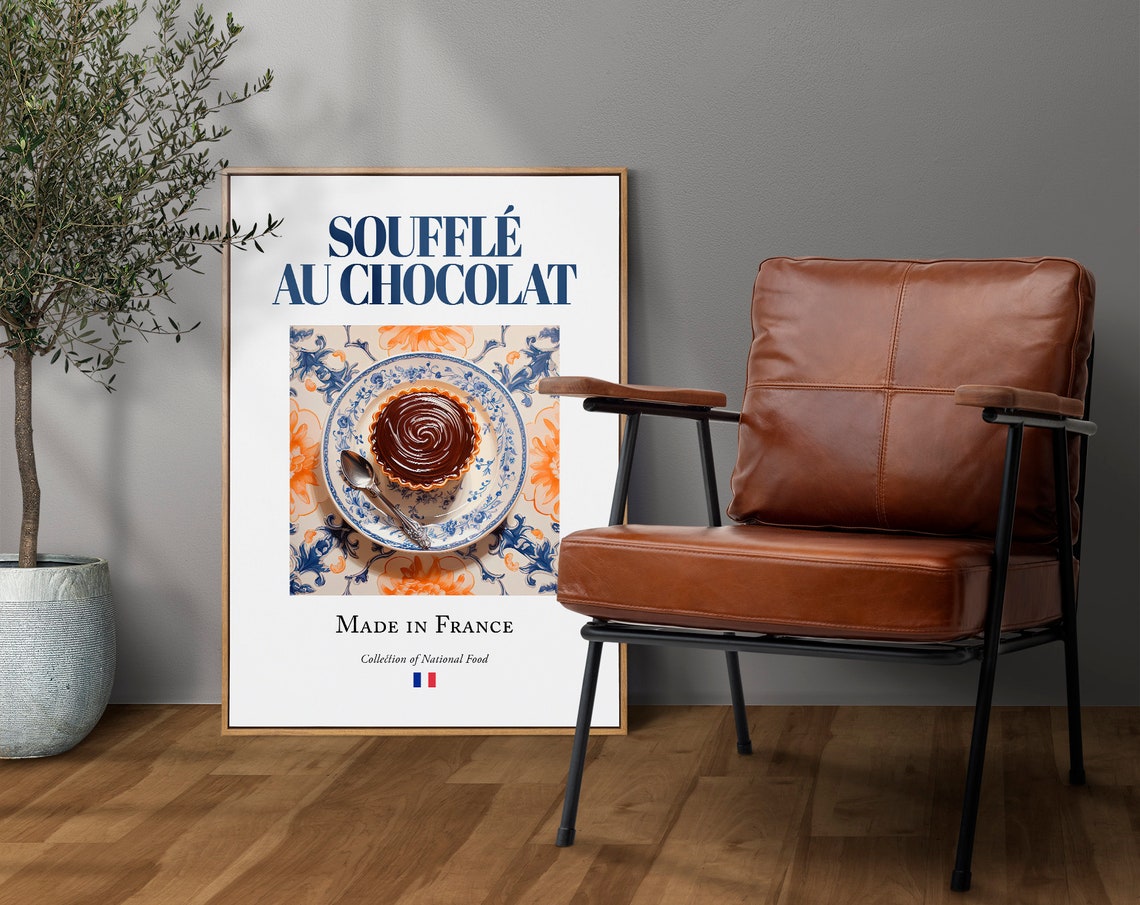 Souffl Au Chocolat On Maiolica Tile Plate, French Food Poster - Image 4