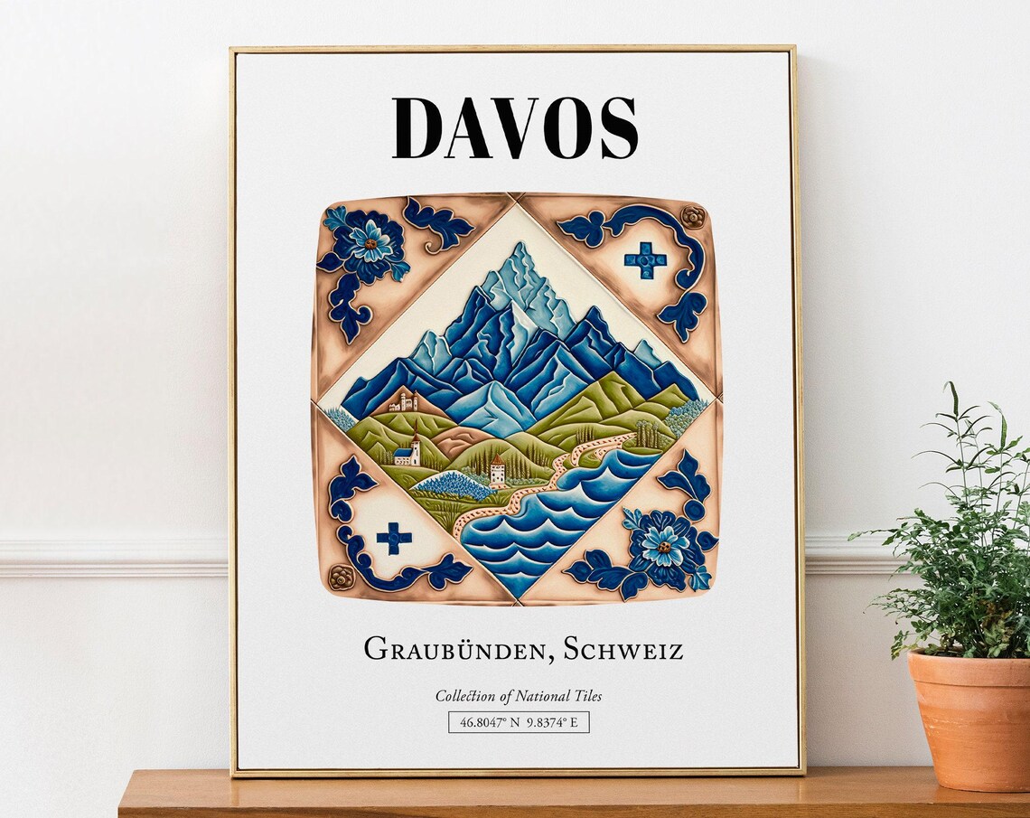Davos Graubnden Schweiz Traditional Tile Pattern Art Print