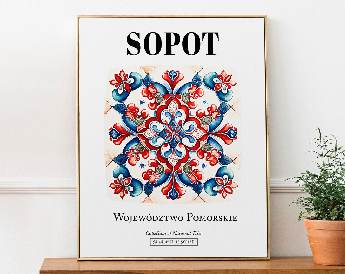 Sopot Traditional Tile Pattern Poster, Pomorskie