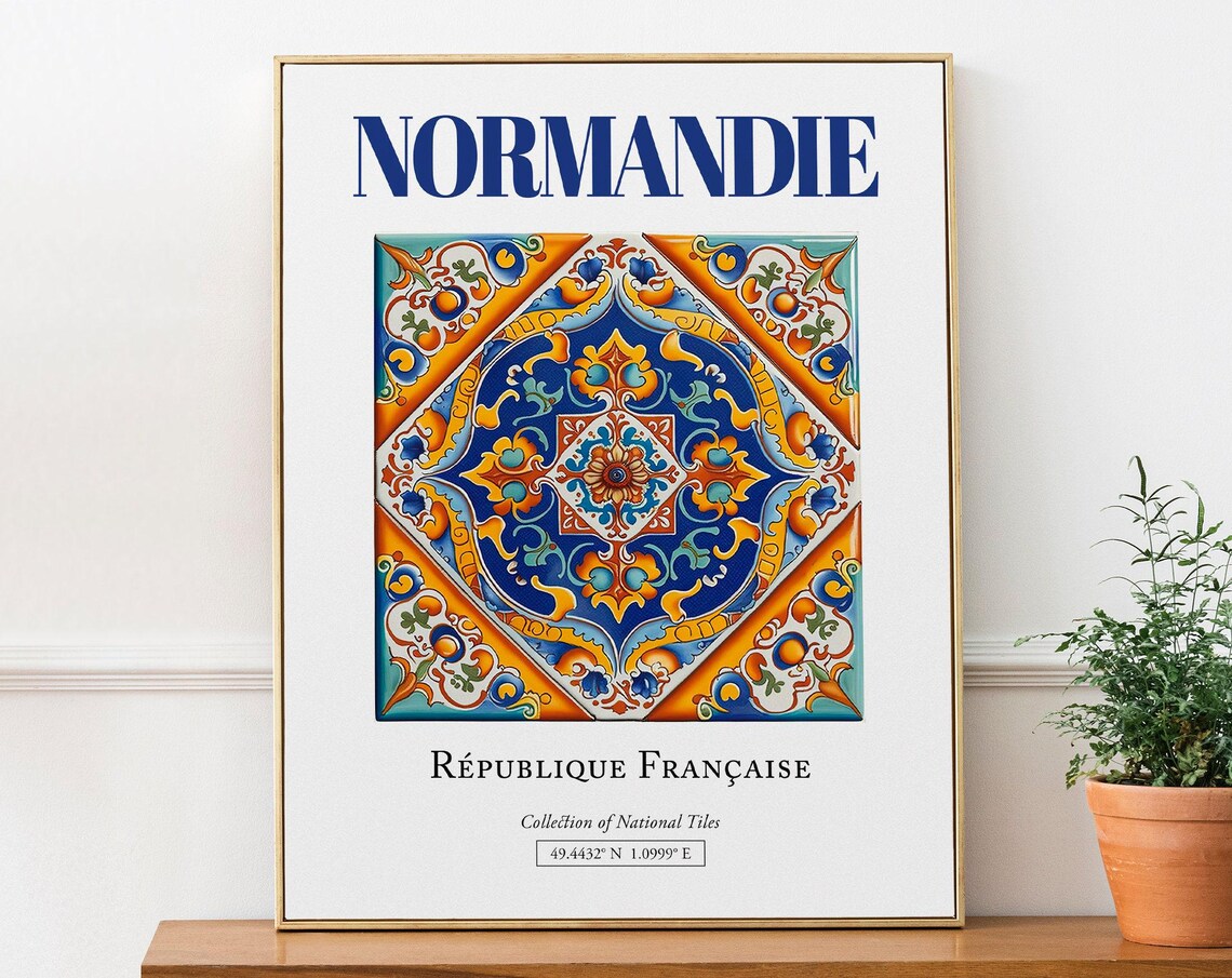 Normandie France Folk Traditional Tile Travel Poster