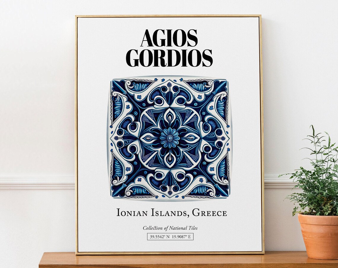 Agios Gordios Greek Island Traditional Tile Pattern Art Print