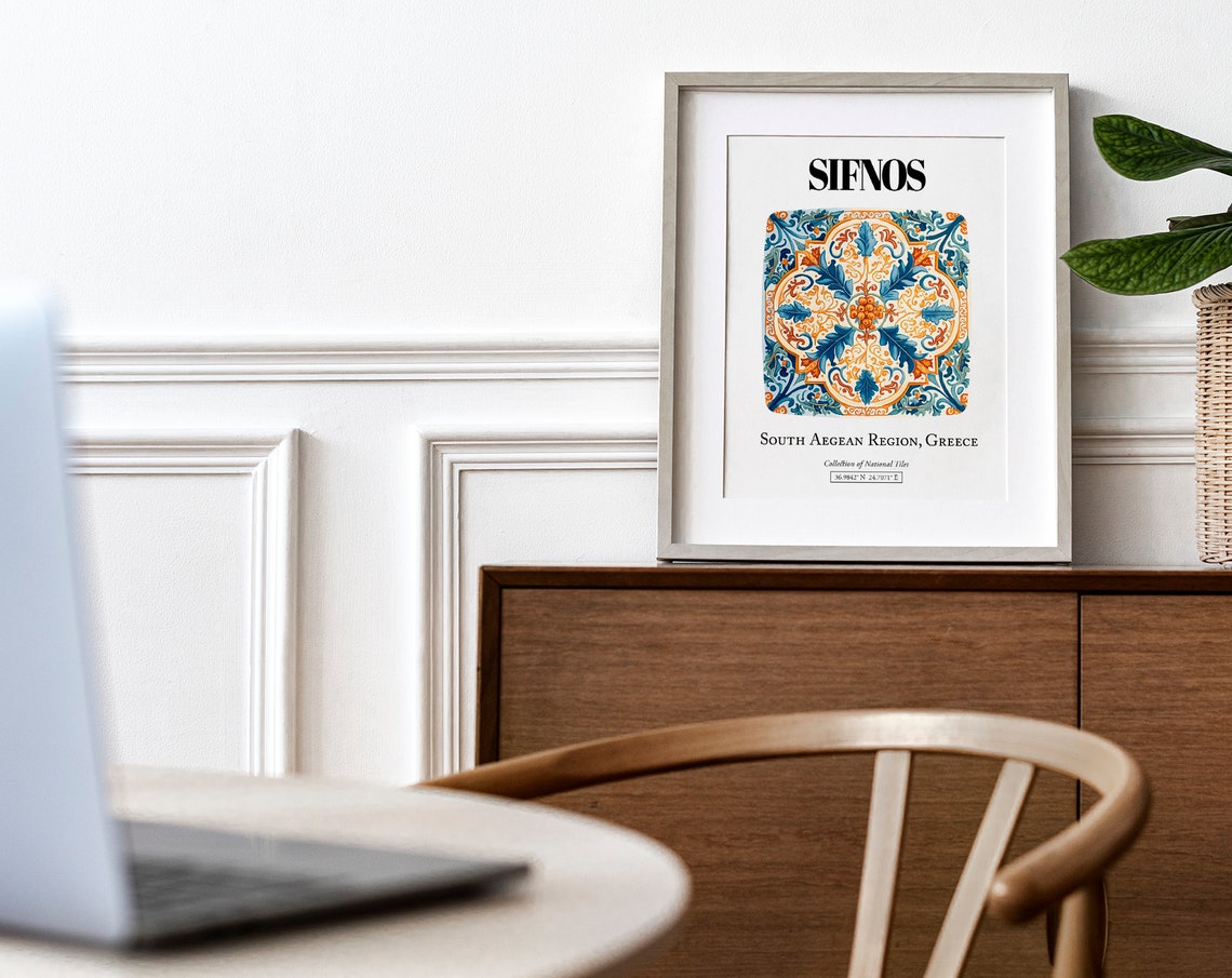 Sifnos Tile Art Poster, Greek Island Charm - Image 4