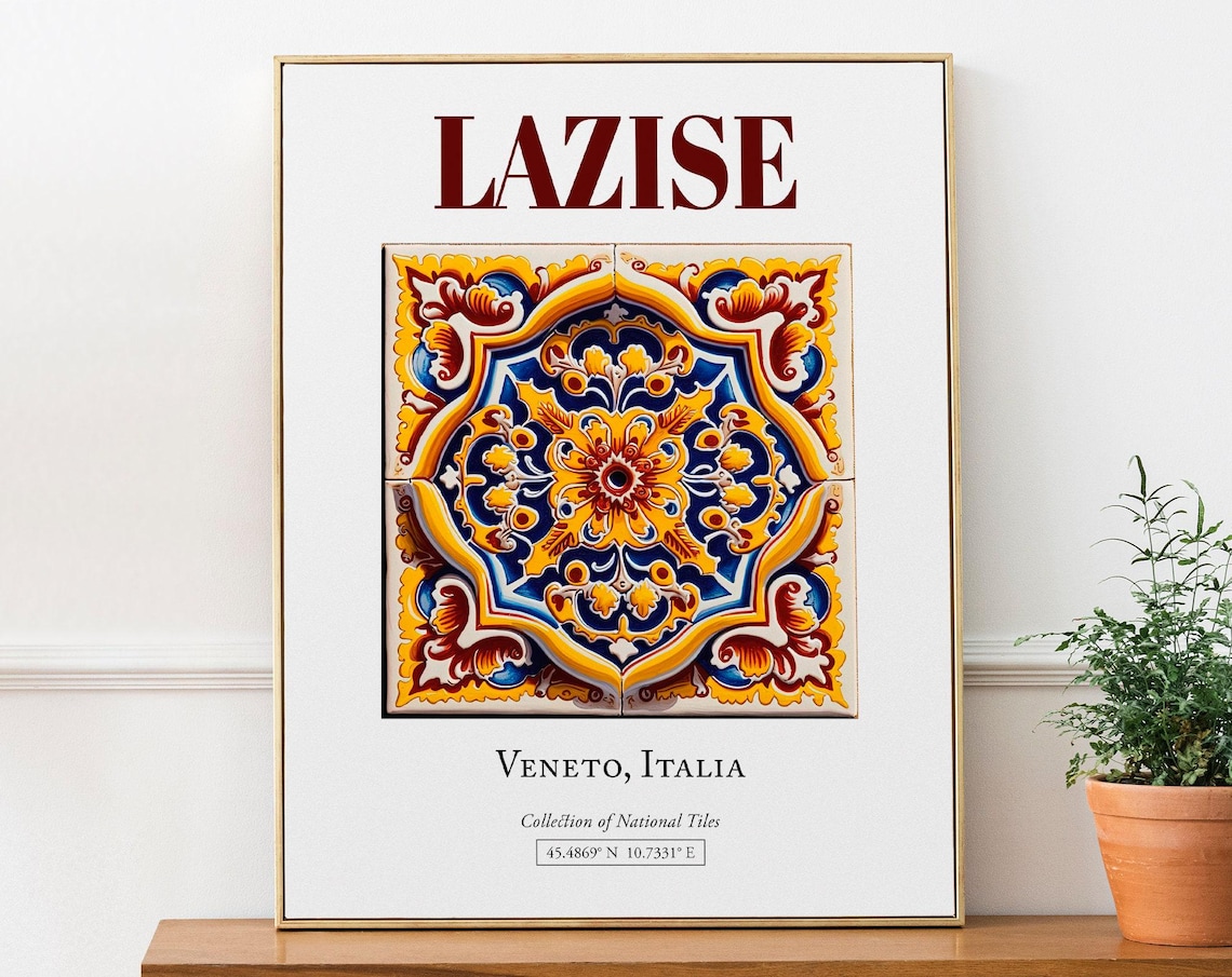 Lazise Veneto Italy Minimalistic Maiolica Tile Poster