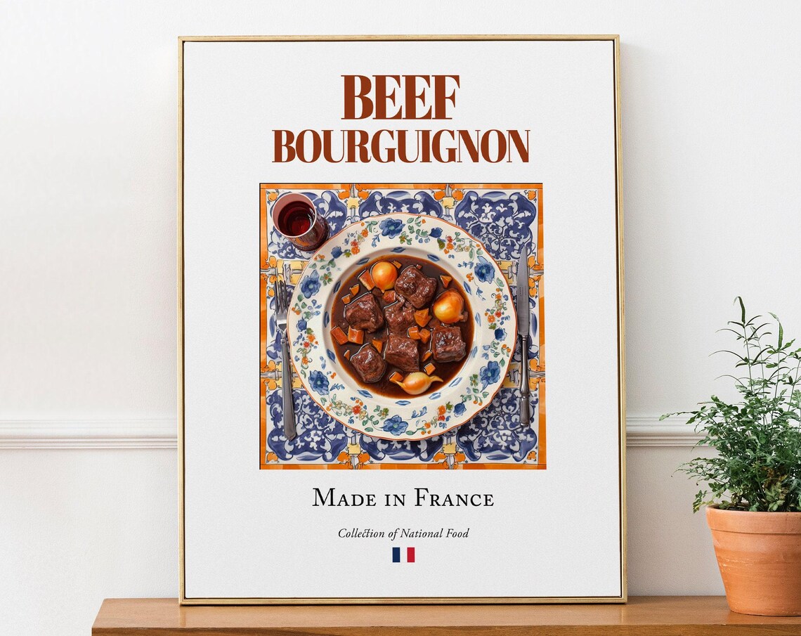 Beef Bourguignon Maiolica Tile Plate Food Poster
