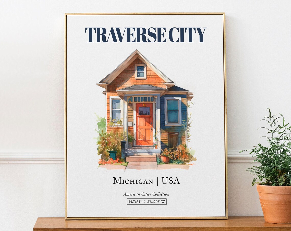 Traverse City Michigan USA Minimalist Watercolor Art Print