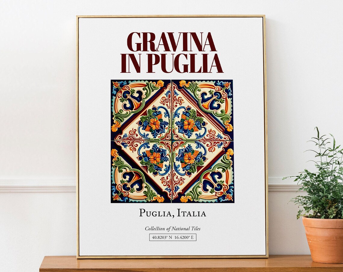 Gravina In Puglia Italy Travel Poster, Maiolica Tile