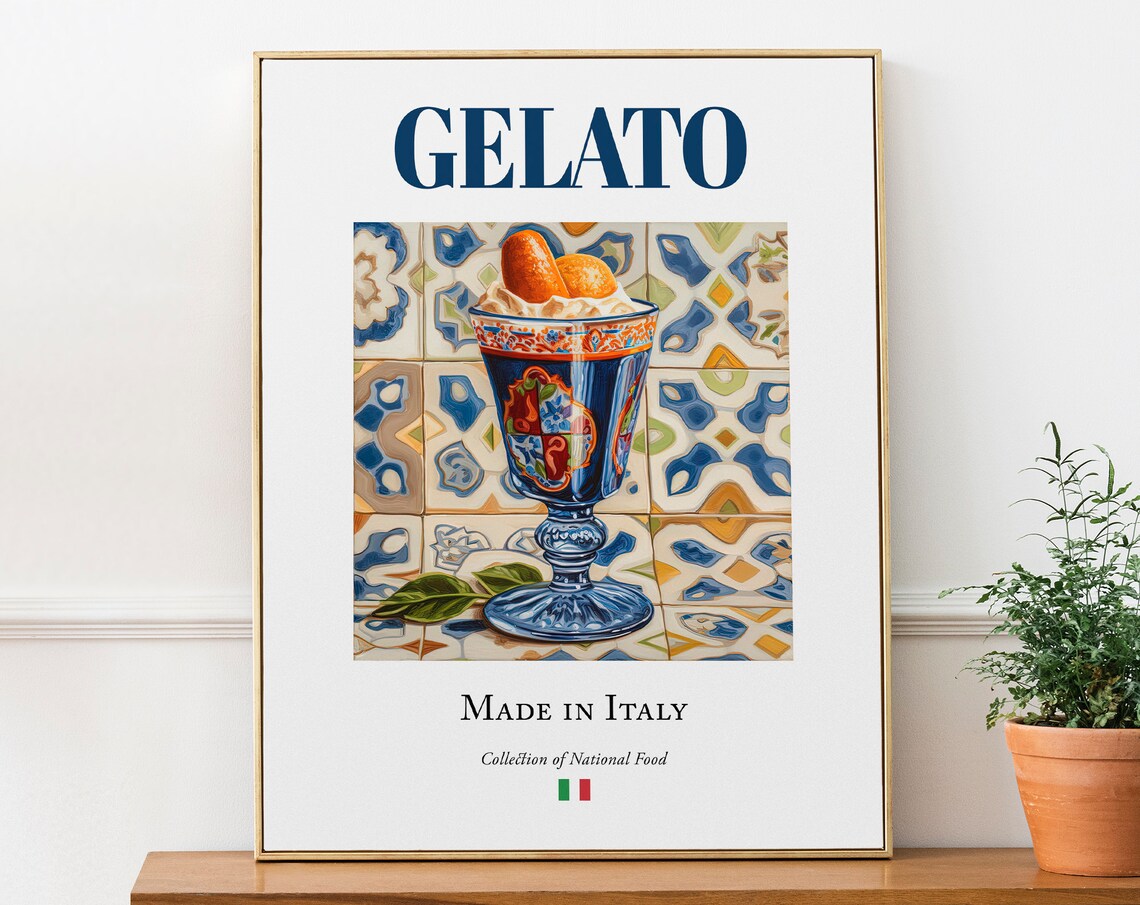 Gelato on Maiolica Tile Plate, Italian Food Art Print