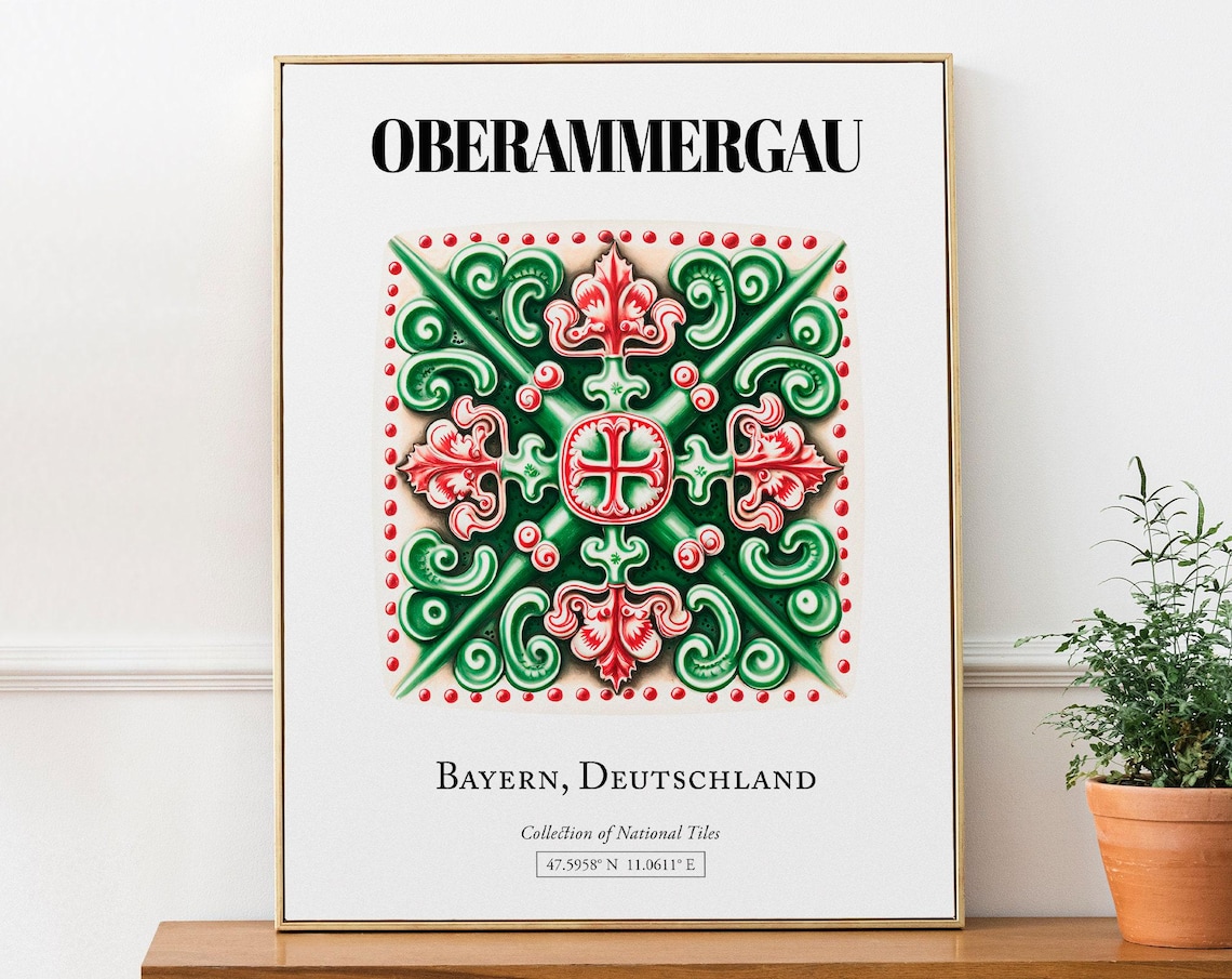 Oberammergau Bayern Germany Traditional Tile Pattern Travel Poster