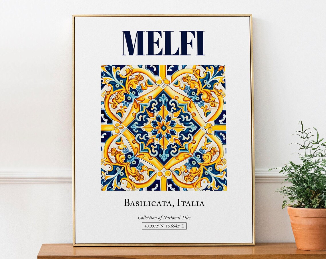 Melfi Basilicata Italy Folk Maiolica Tile Travel Poster