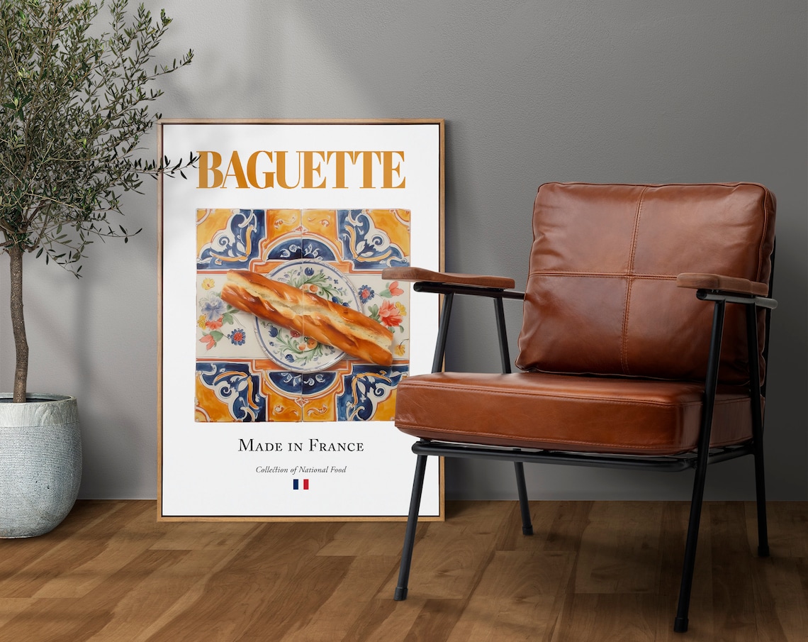 Baguette on Maiolica Tile Plate, French Food Art Print - Image 4