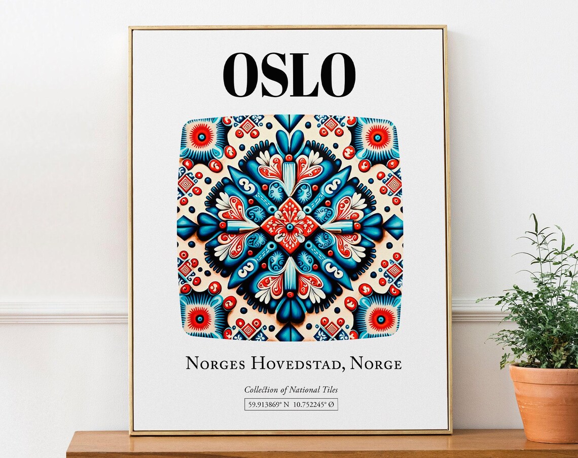 Oslo Norge Traditional Tile Pattern Art Print