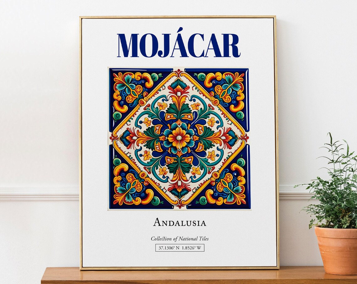 Mojcar Andalusia Spain Travel Poster, Tile Wall Art