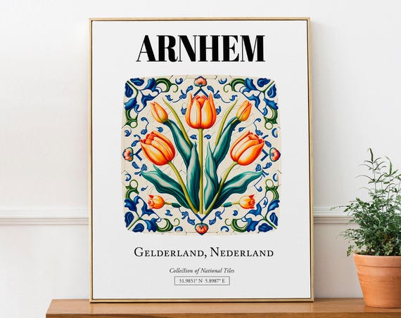 Arnhem Netherlands Tile Pattern With Orange Tulips Art Print