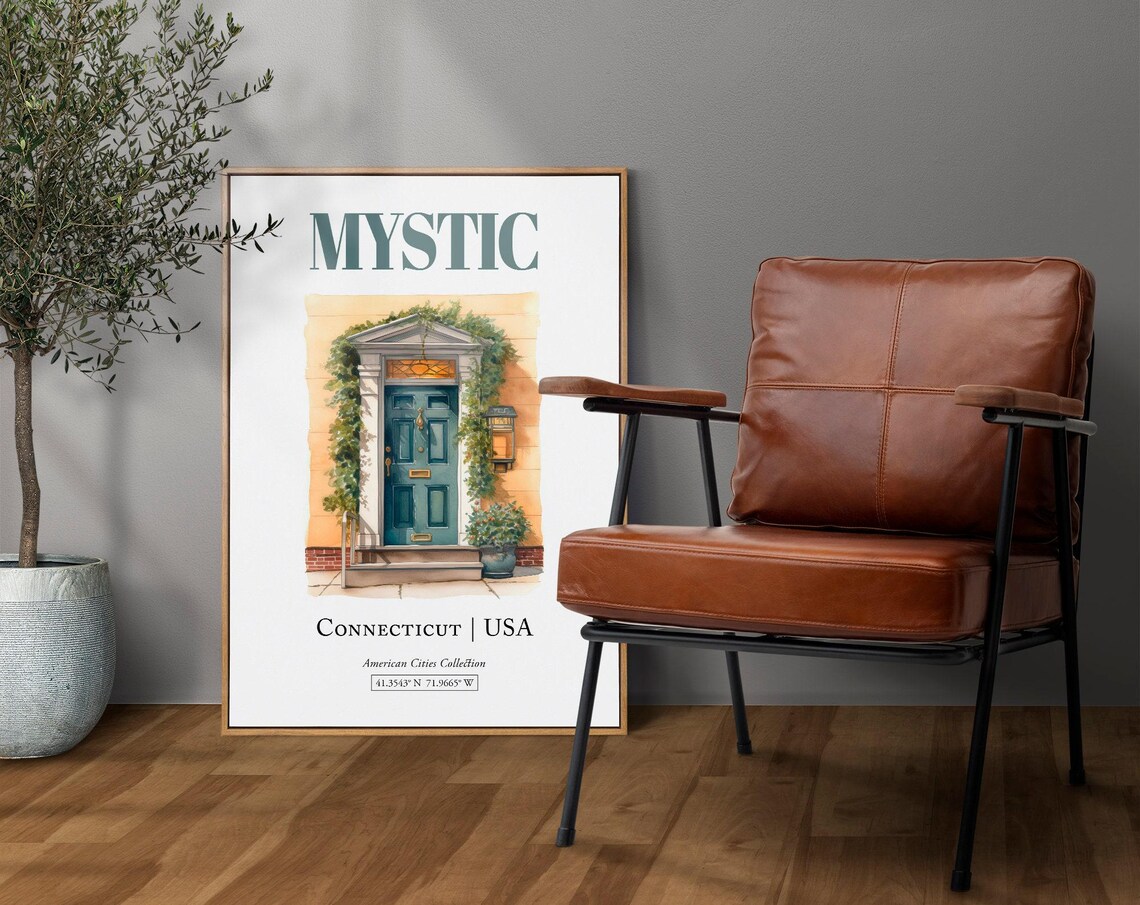 Mystic Connecticut USA Minimalist Watercolor Travel Poster