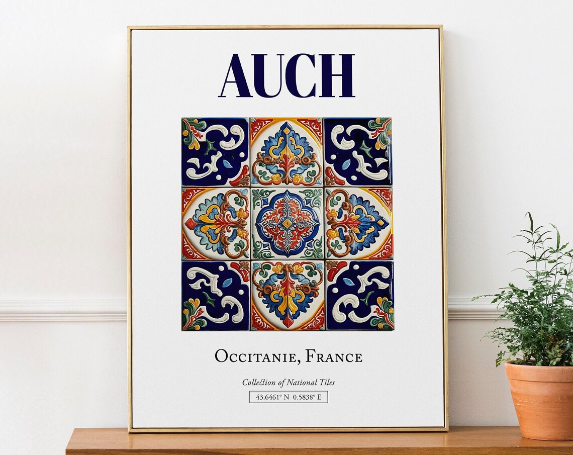 Auch Occitanie France Folk Traditional Tile Poster