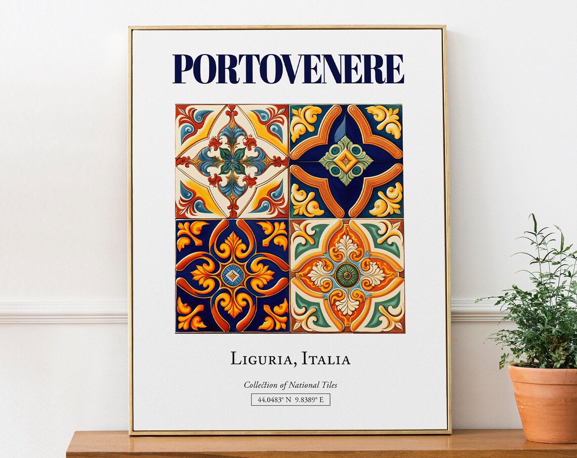 Portovenere Liguria Italia Colorful Maiolica Tile Travel Poster