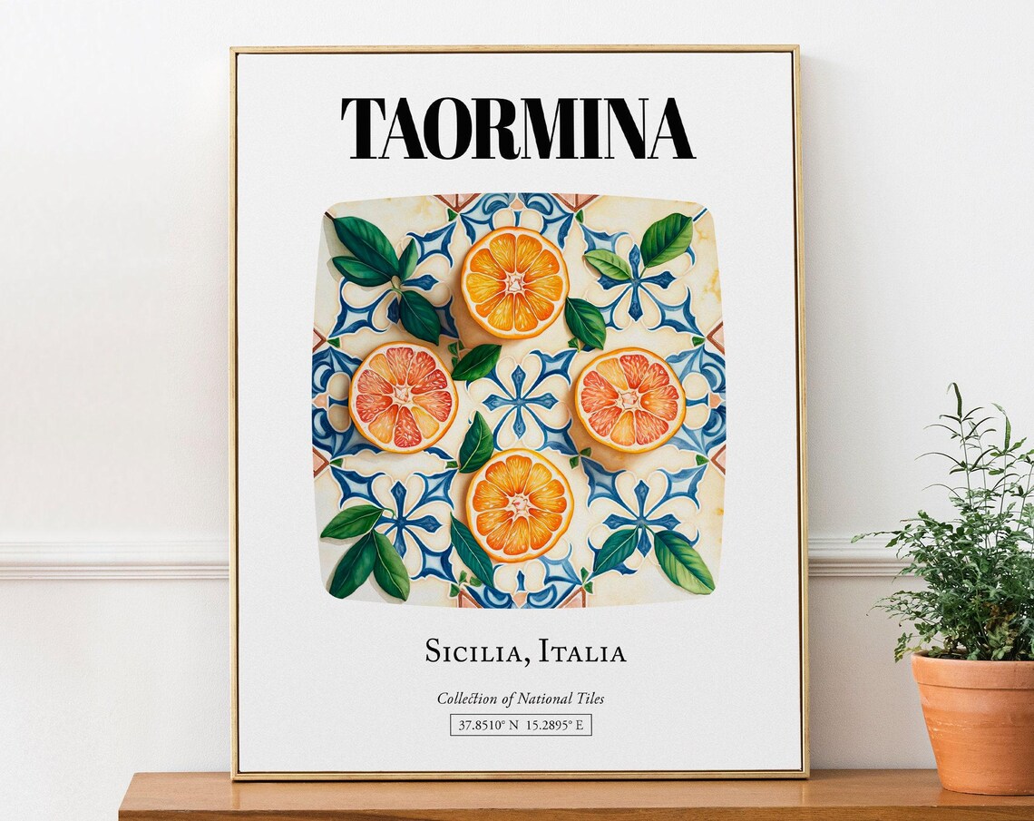 Taormina Sicilia Italy Tile Pattern Travel Poster