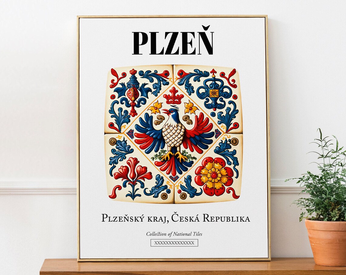 Plze Czech Republic Traditional Tile Eagle Poster