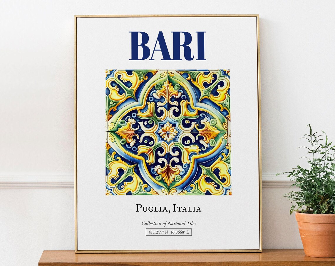 Bari Puglia Italy Folk Maiolica Tile Poster