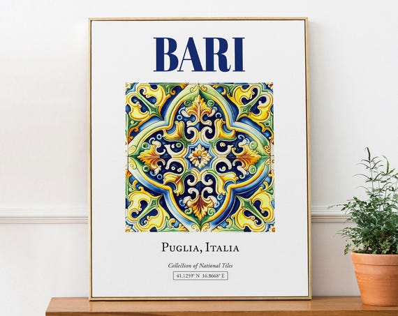 Bari Puglia Italy Folk Maiolica Tile Poster