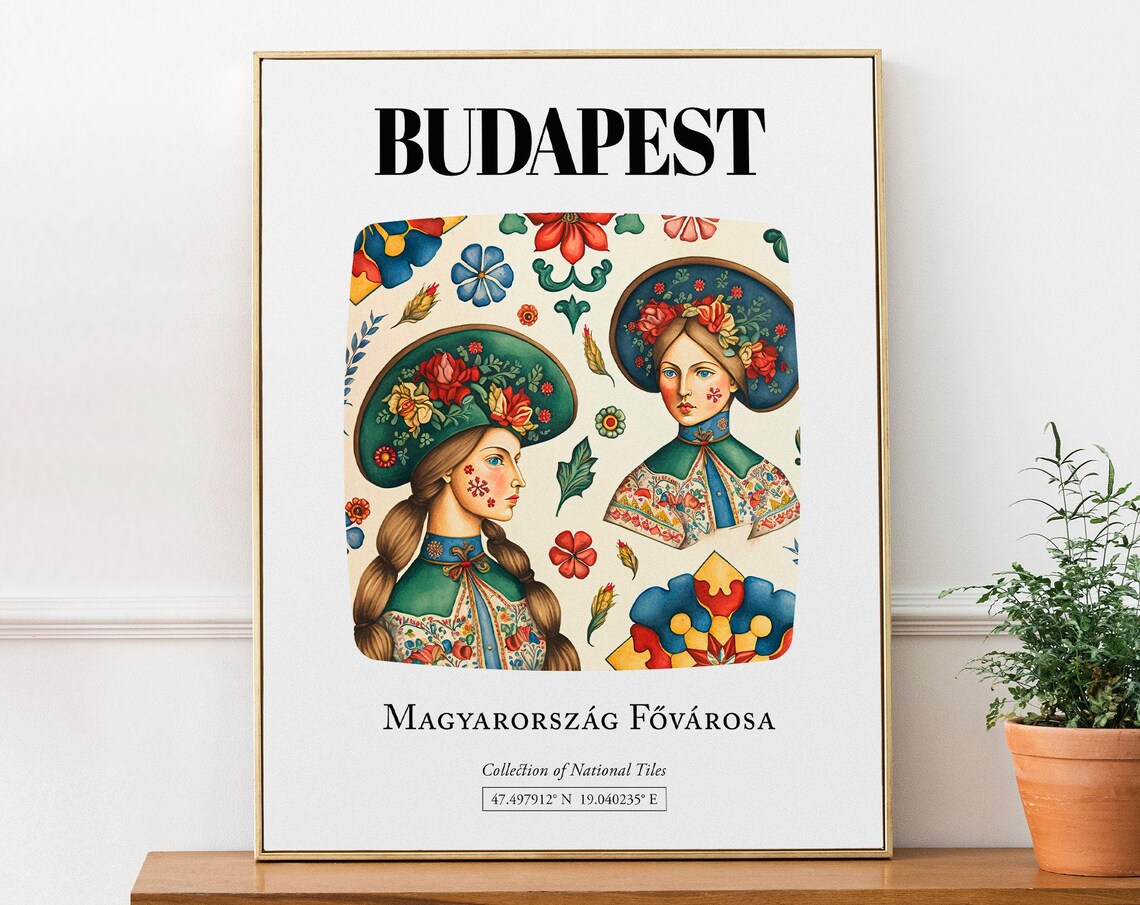 Budapest Hungary Traditional Costumes Tile Pattern Art Print