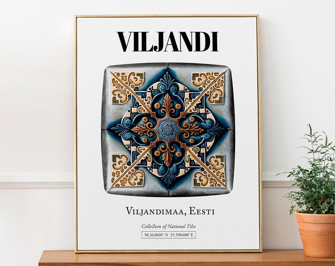 Viljandi Viljandimaa Eesti Tile Pattern Art Print