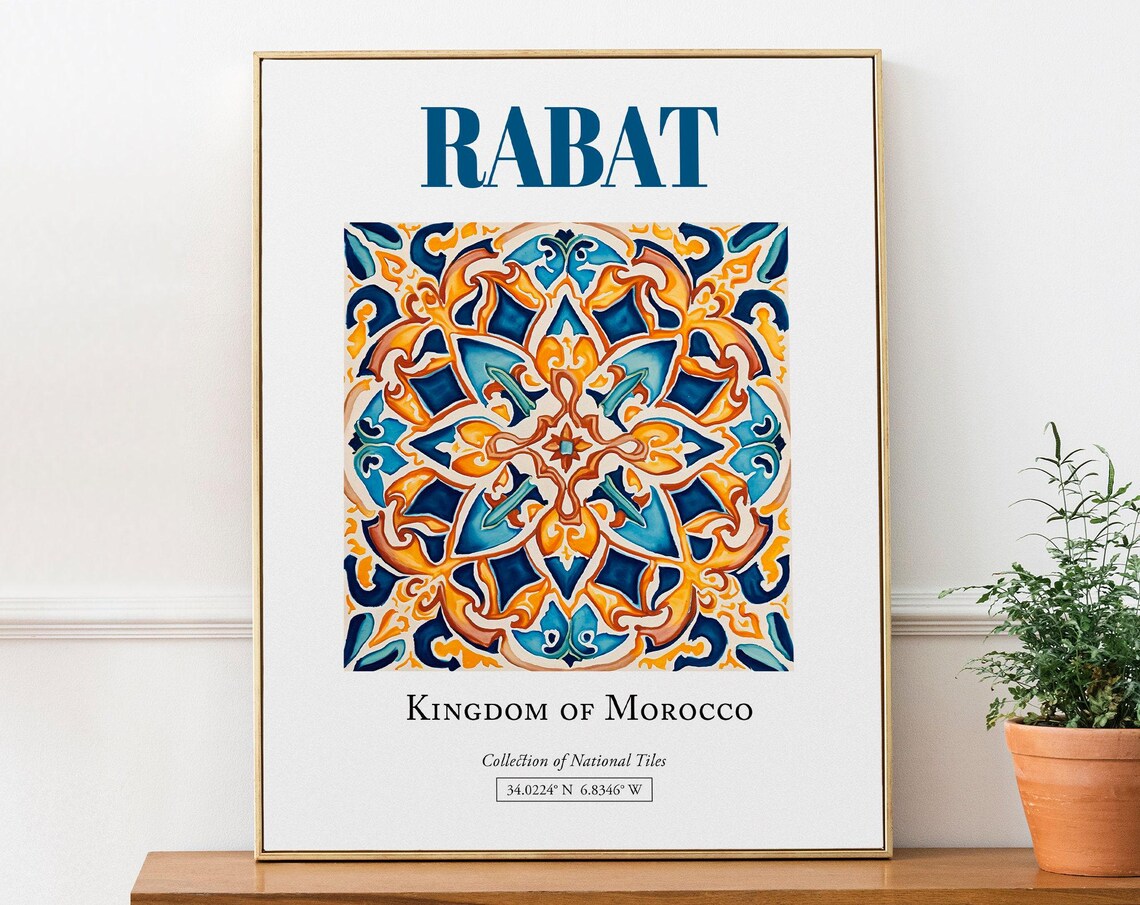Rabat Morocco Traditional Tile Art Print, Bedroom Decor