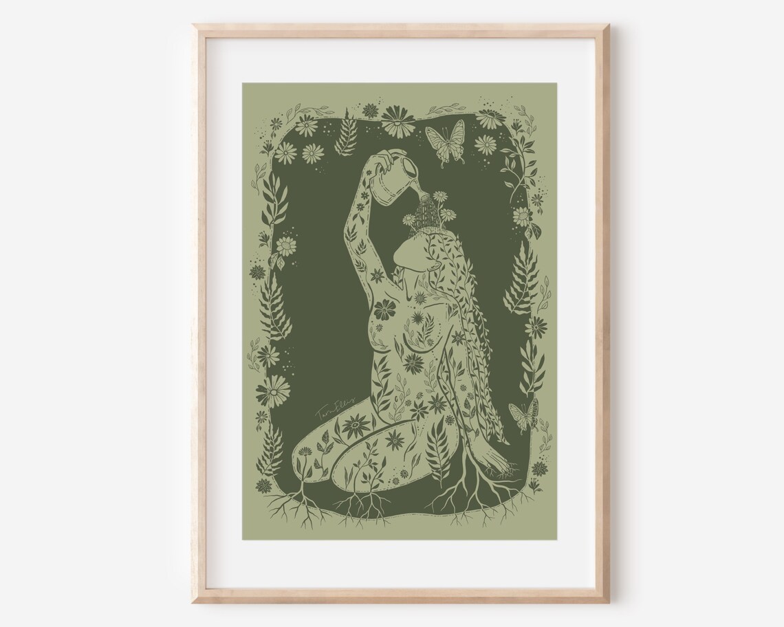 Self Growth Nature Woman Plants Boho Art Print