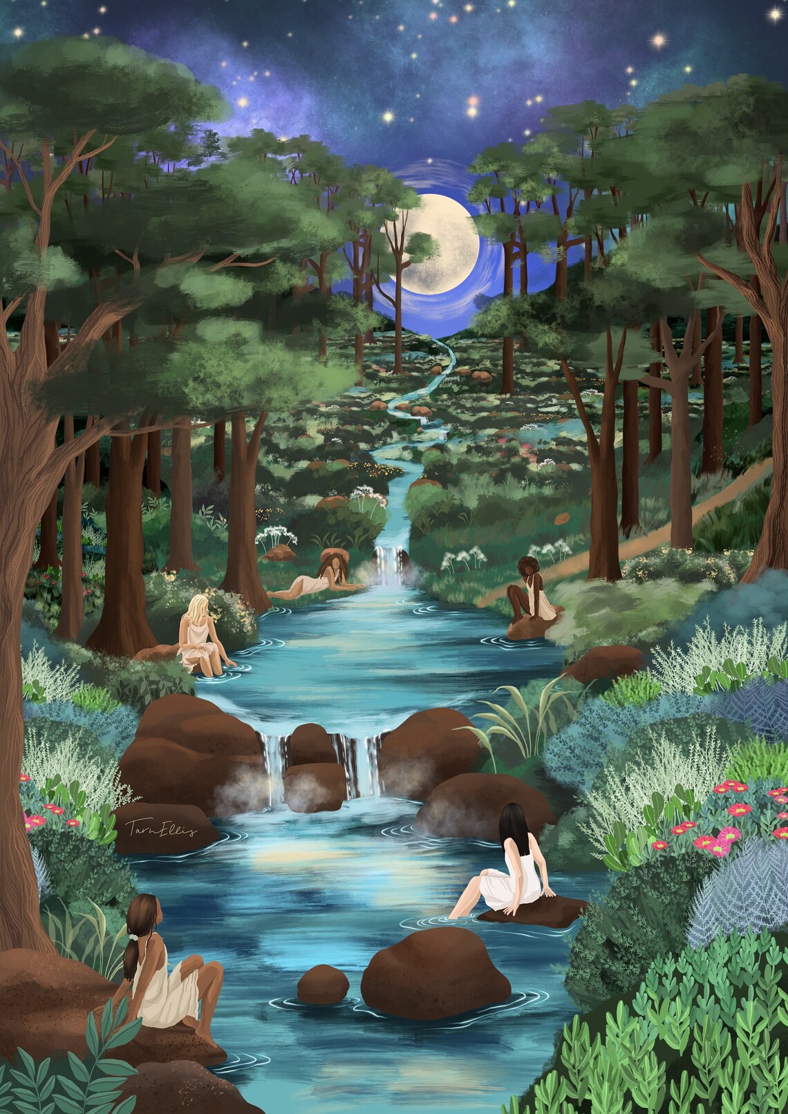 Stream Of Consciousness River Bathing Women Art Print - Image 3