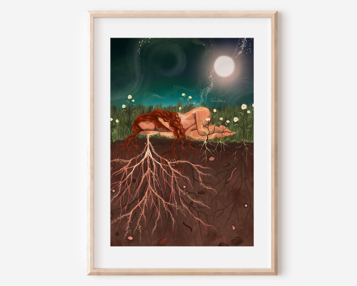 Whispers Of The Earth, Earthy Folk Art Art Print
