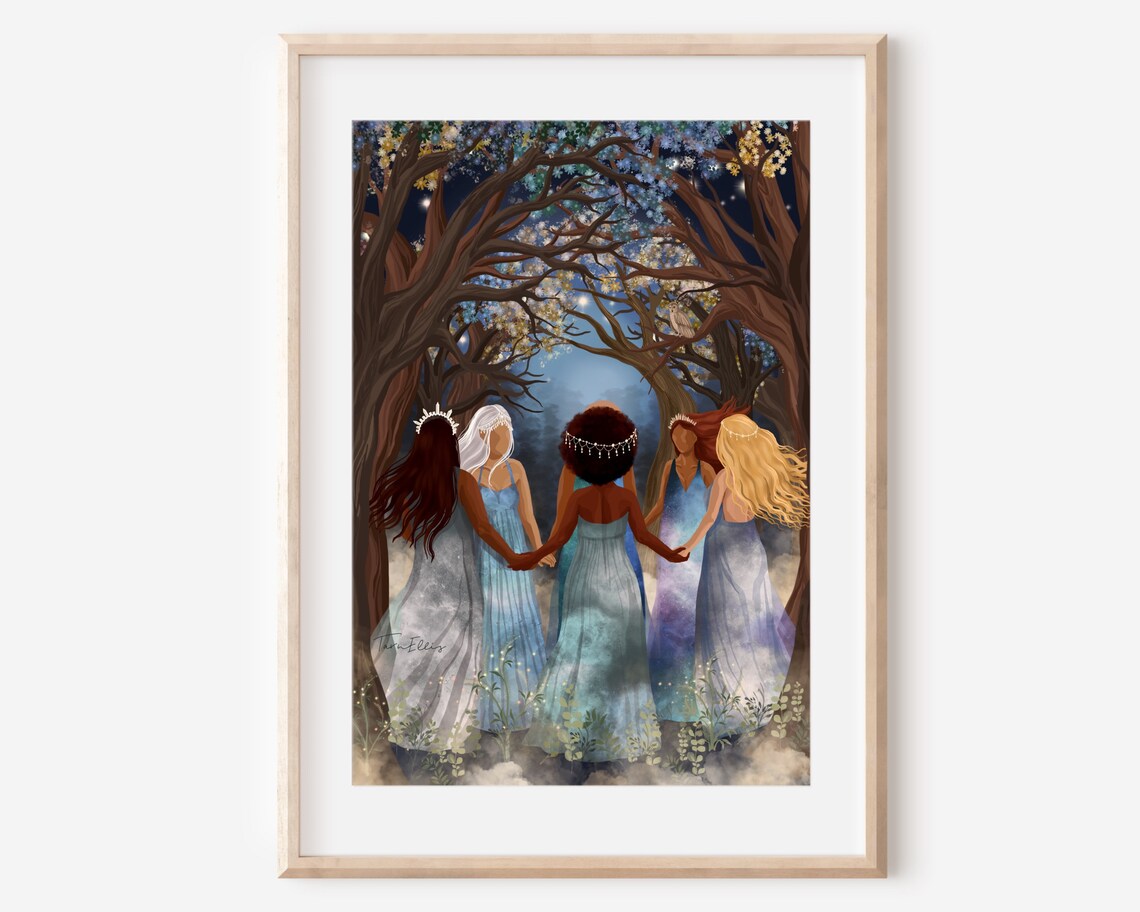Winter Solstice Women Circle Illustration Art Print